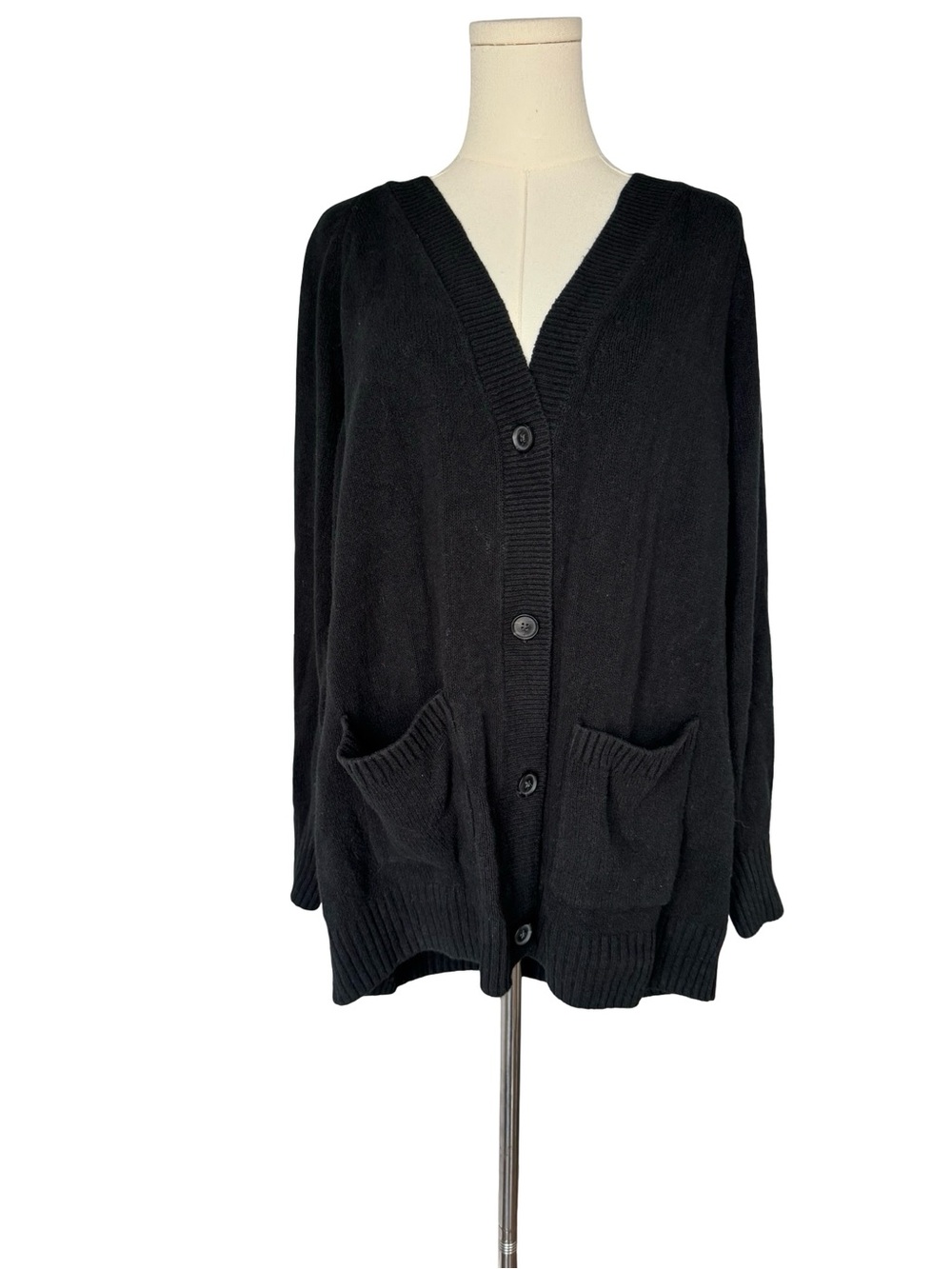 GAP Black V-Neck Button Cardigan with Front Pockets Size Large